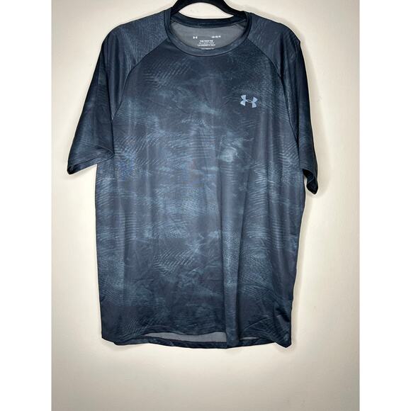 Men's L Under Armour Tech 2.0 Lino Print Short Sleeve Tee Color Black And Gray - Picture 1 of 4